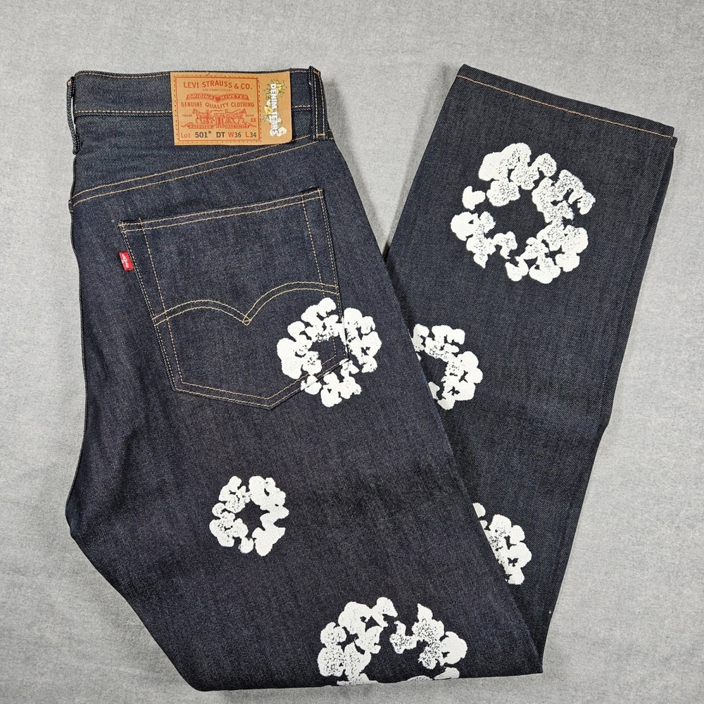 Levis 501 Denim Tears Cotton Tears Colab Indigo Jeans 36x34 00501-3330 Mens